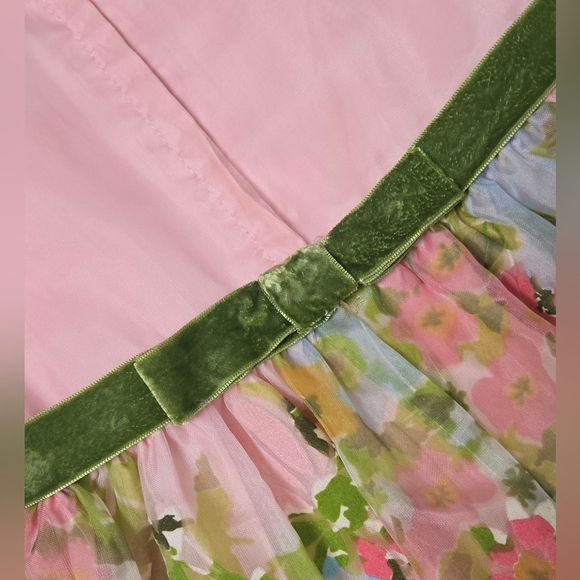 Vintage 60s Sylvia Ann Floral Maxi Dress – Sheer Sleeves & Velvet Trim XS - Picture 15 of 16